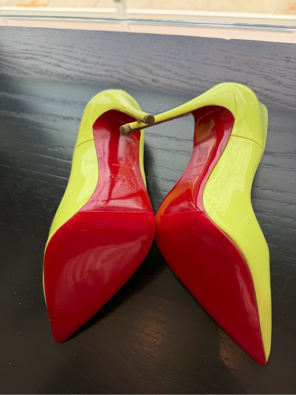 Christian Louboutin SO KATE 120 Neon Fluorescent Yellow Green Stiletto Pumps, 38 - Picture 8 of 12